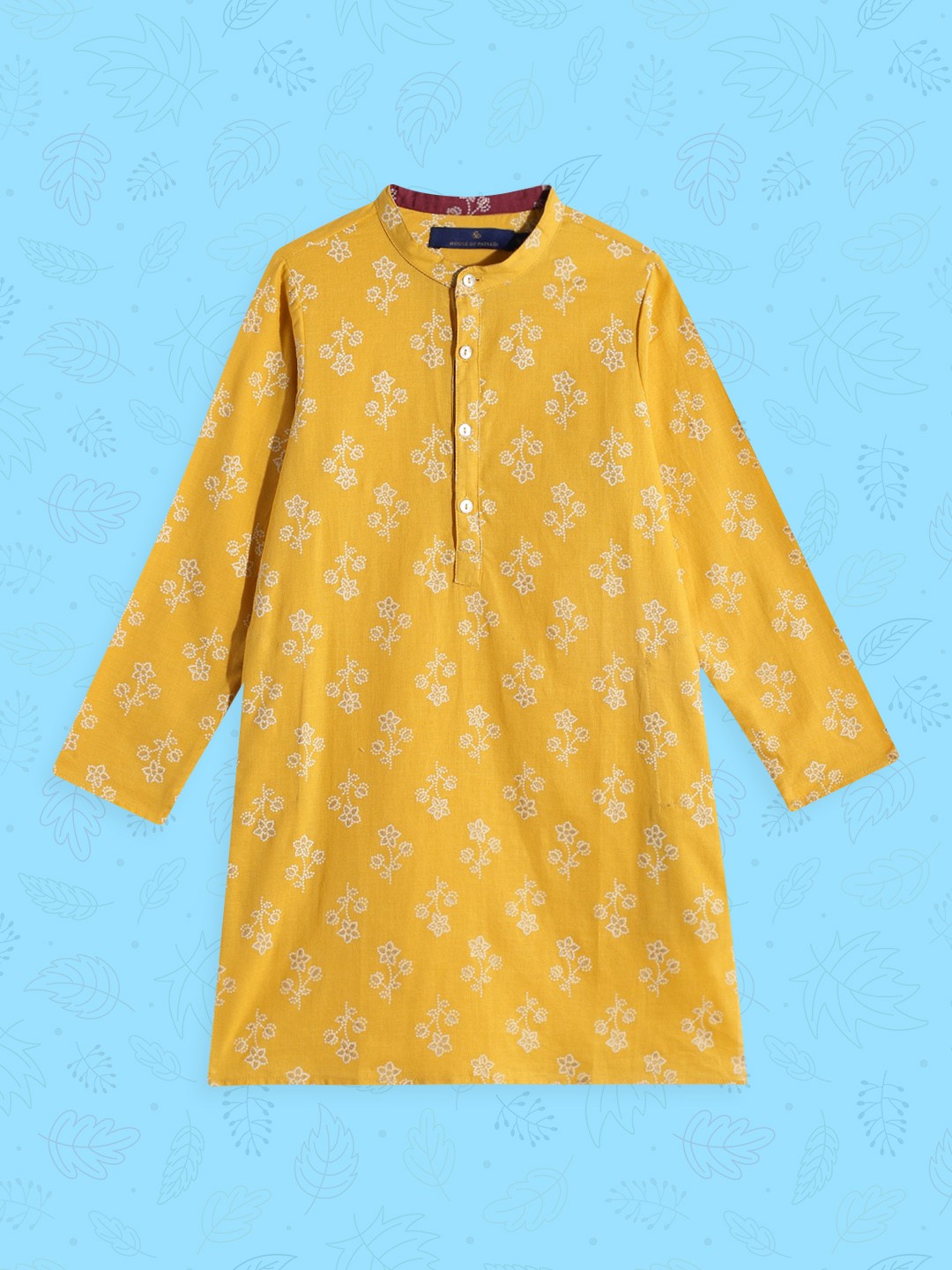 

House of Pataudi Boys Yellow Printed Pure Cotton Kurta