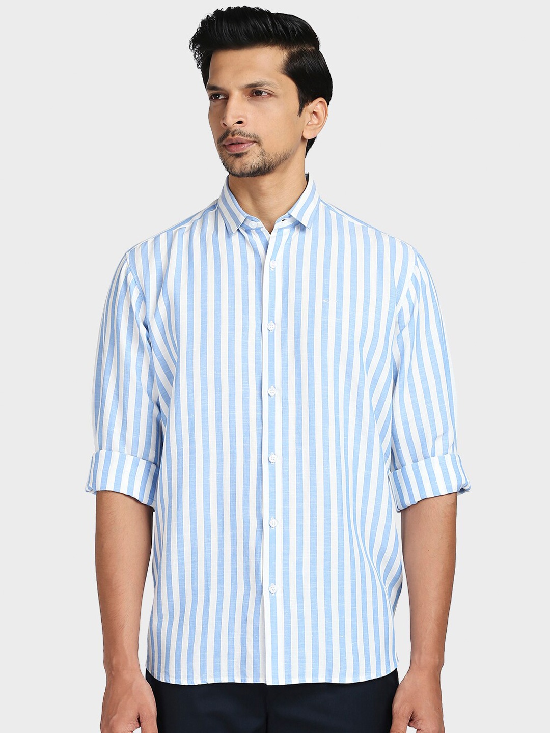 

ColorPlus Men Blue Tailored Fit Striped Casual Shirt