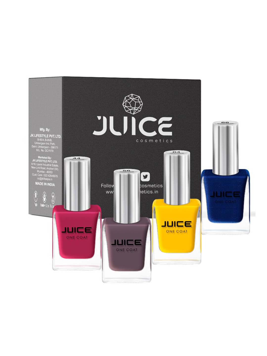 

JUICE Set of 4 Nail Paint Pretty Peach-44 Walnut Wood-56 Lemon Cadmium-64 Wiggle Fingers-66 44 ml, Multi