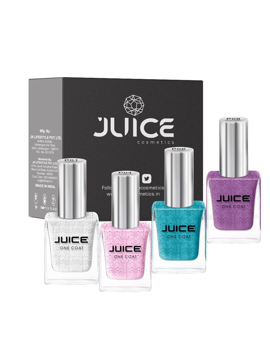 

JUICE Set Of 4 Ghost White-P01 Rapture Pink-P04 Sea Green-P06 Rich Lavender-P08 Nail Polish, Multi