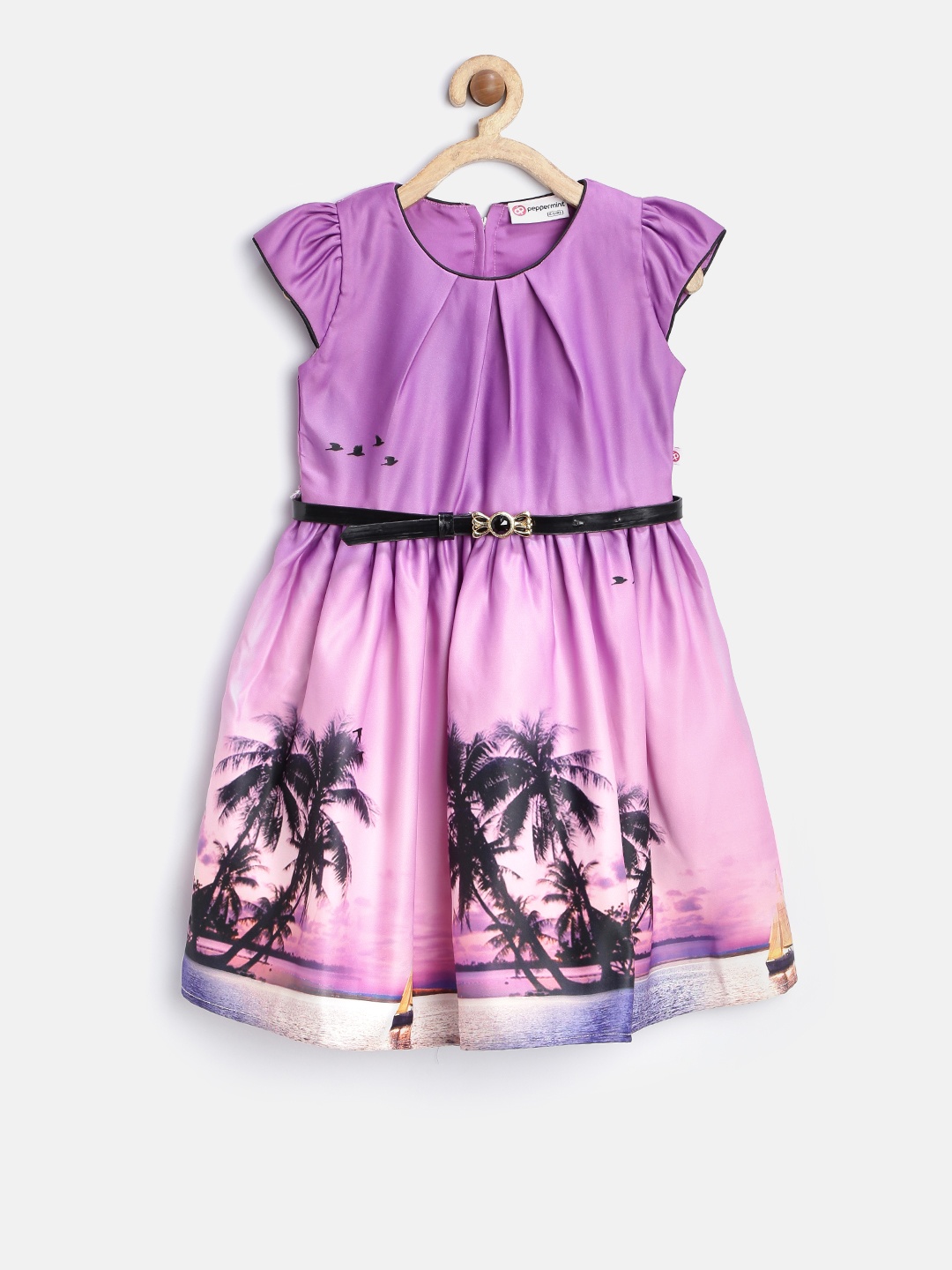 

Peppermint Girls Purple Printed Fit & Flare Dress