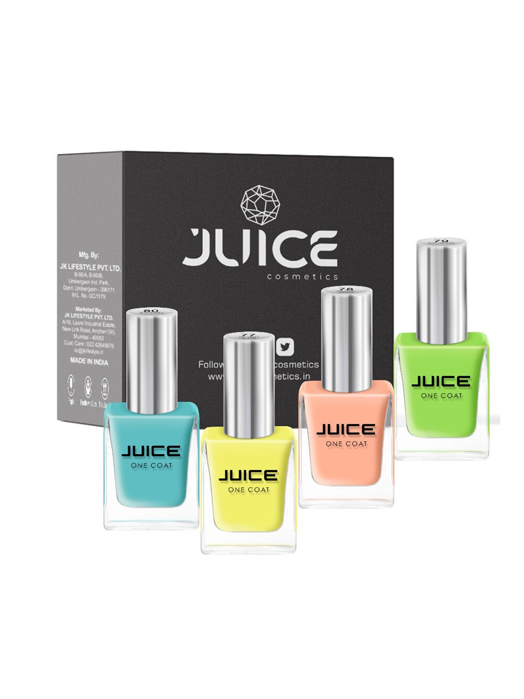 

JUICE Set Of 4 Butterfly Yellow-77 Orange-78 Electric Lime-79 Blue Bubble-80 Nail Polish, Multi