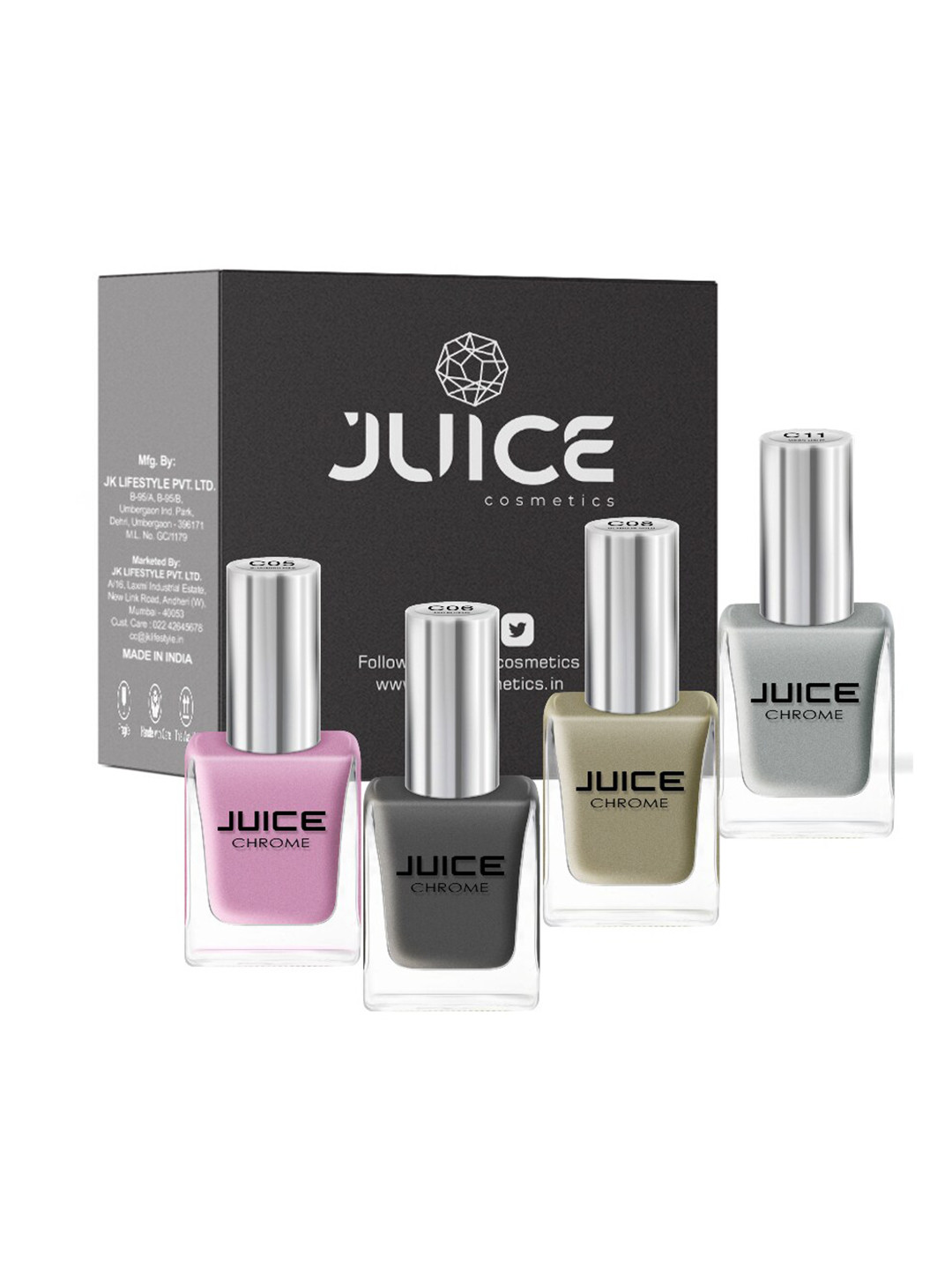 

JUICE Set Of 4 Blooming Pink-C05 Ash Blonde-C06 Glamour Gold-C08 Moon Light-C11 Nail Polish, Multi