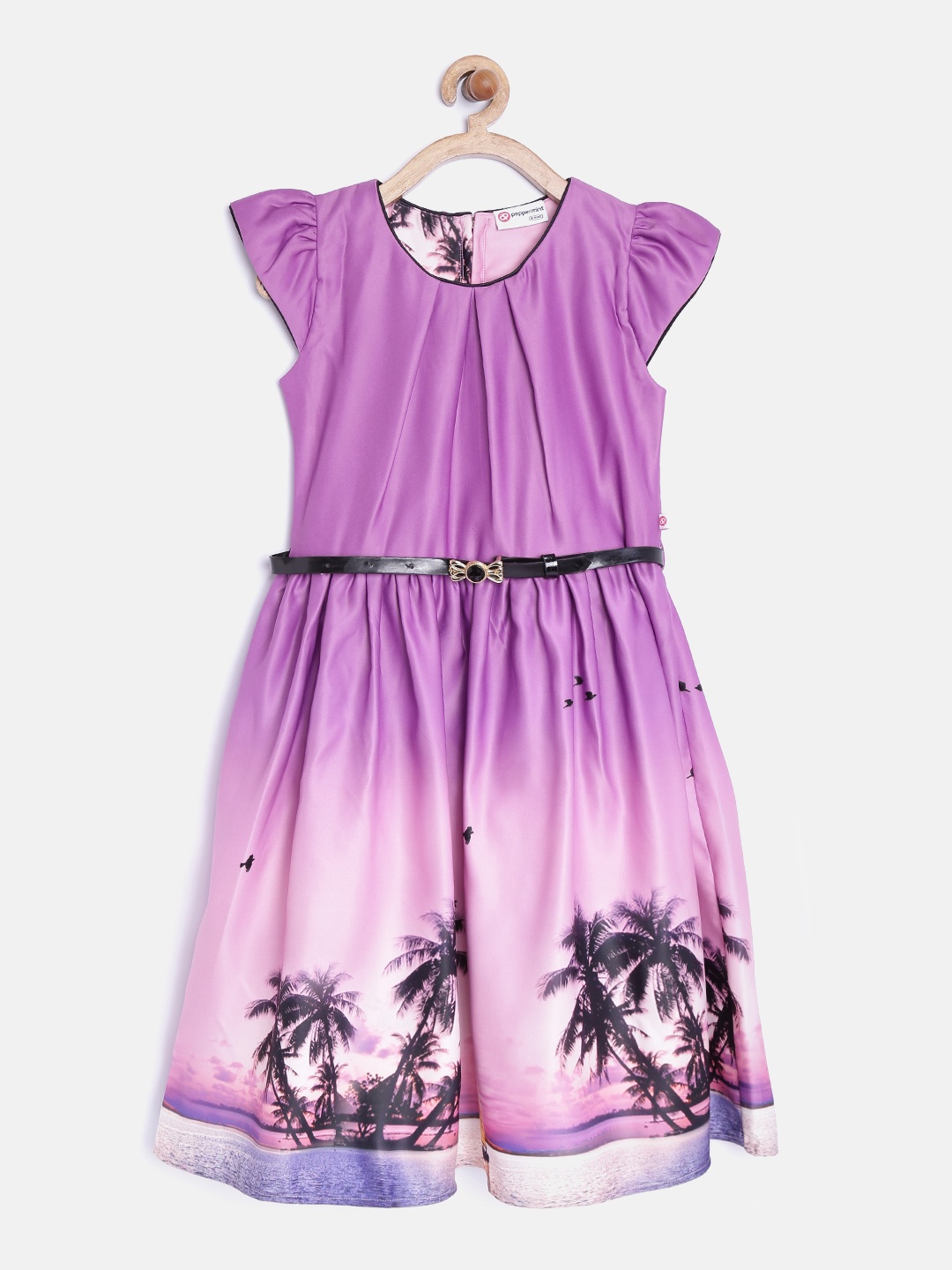 

Peppermint Girls Purple Tropical Print Fit and Flare Dress