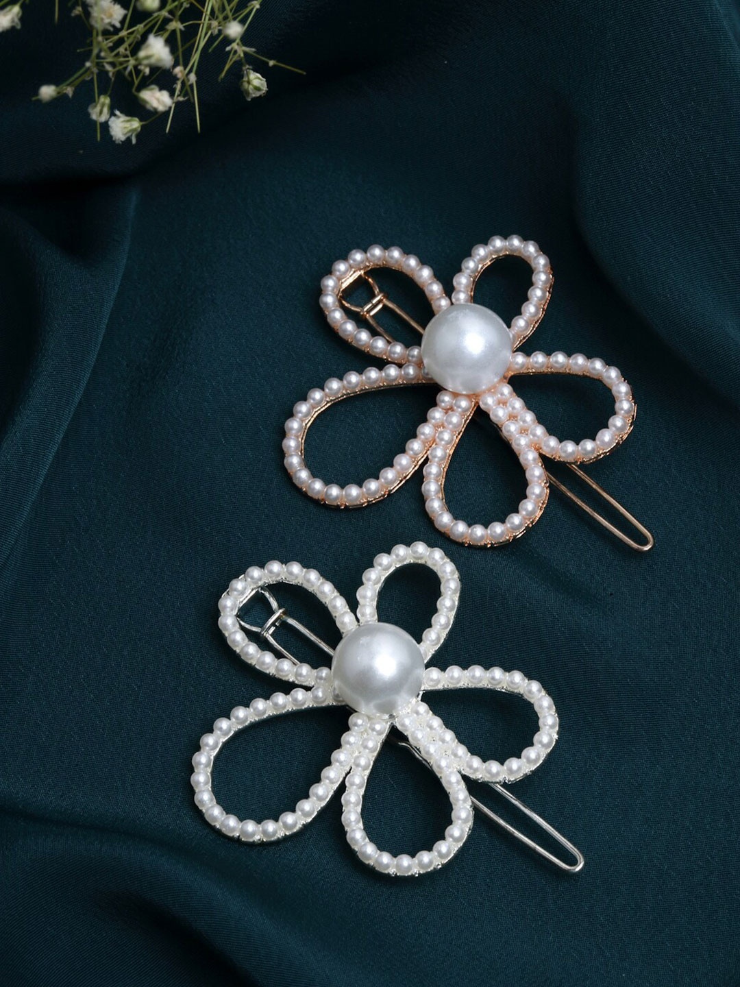 

PANASH Women Gold-Toned & Silver-Toned Set of 2 Embellished Bumpit Hair Pin