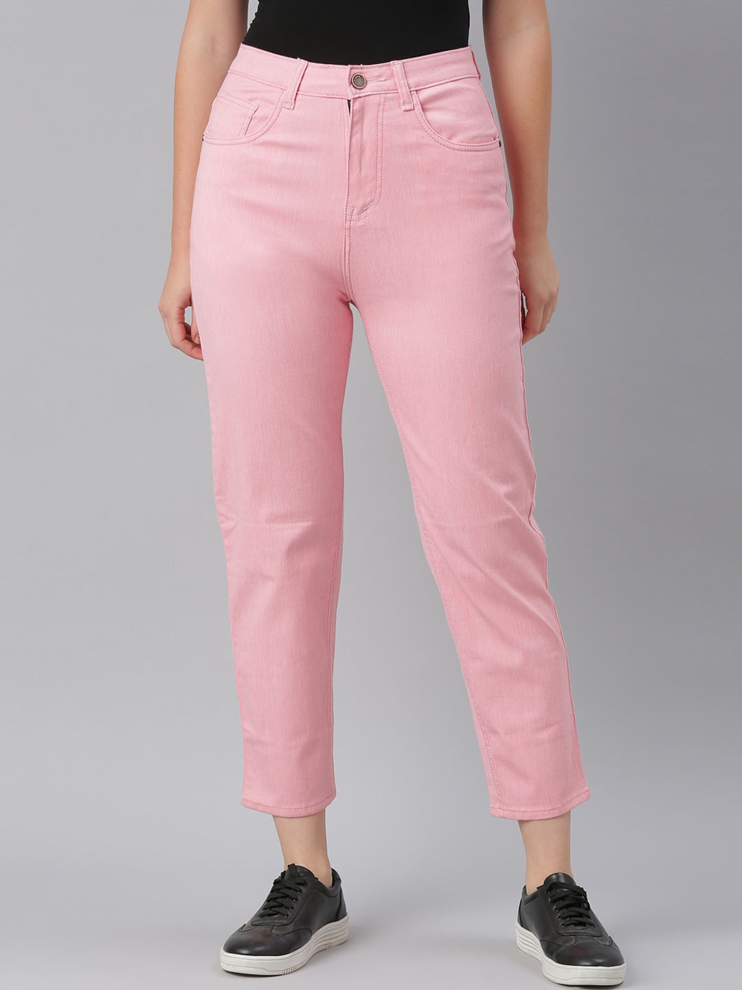 

ZHEIA Women Pink Relaxed Fit High-Rise Slash Knee Stretchable Jeans