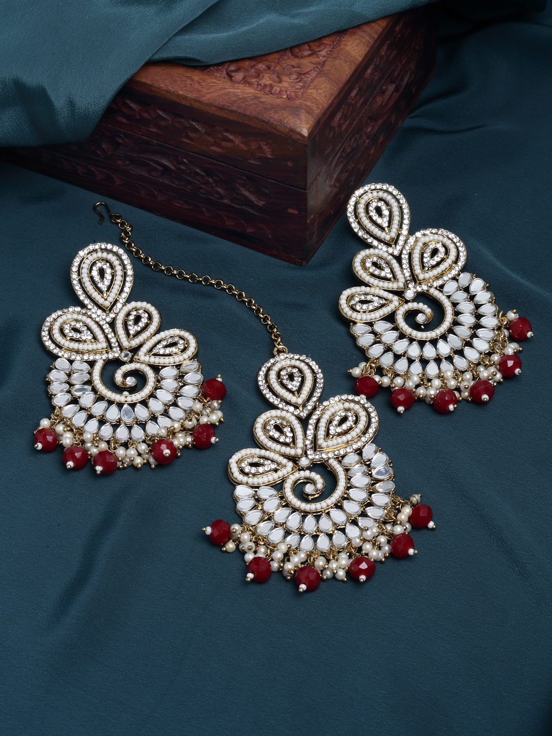 

PANASH Gold-Plated & White Studded Jewellery Set