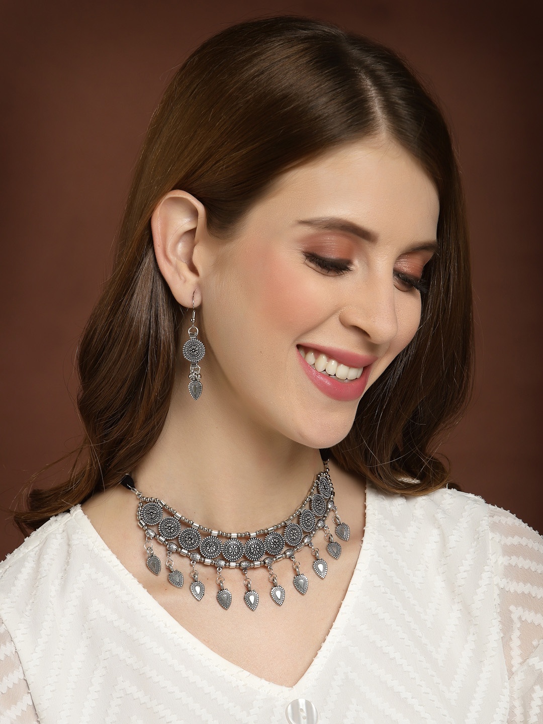 

PANASH Oxidised Silver-Toned Jewellery Set