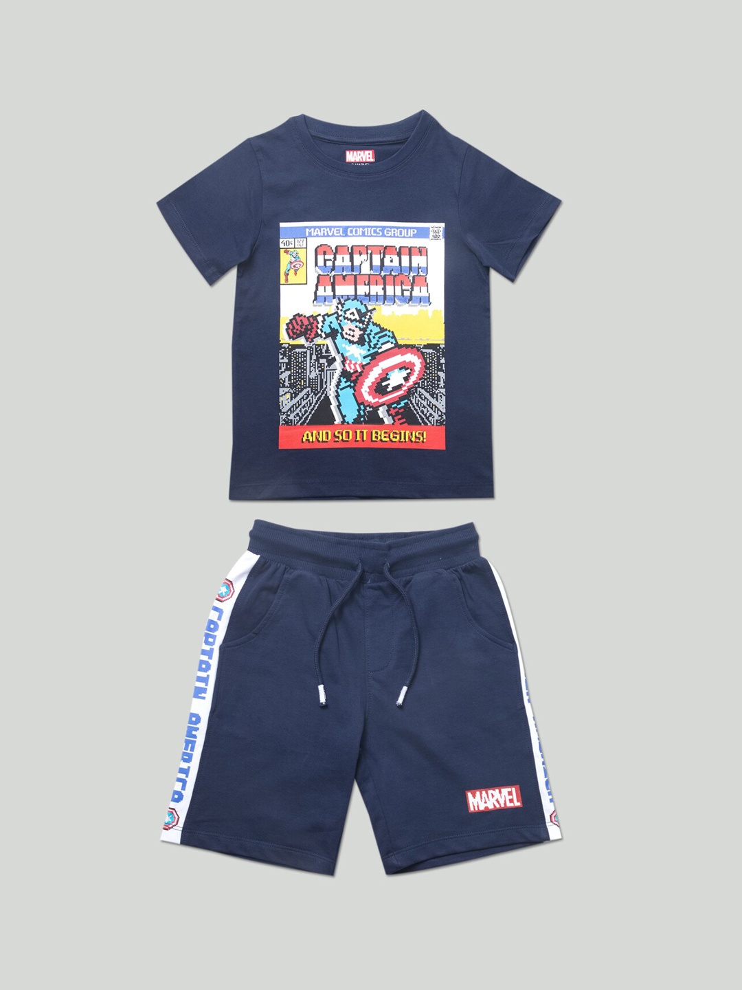 

Zalio Boys Navy Blue Captain America Printed T-shirt with Shorts