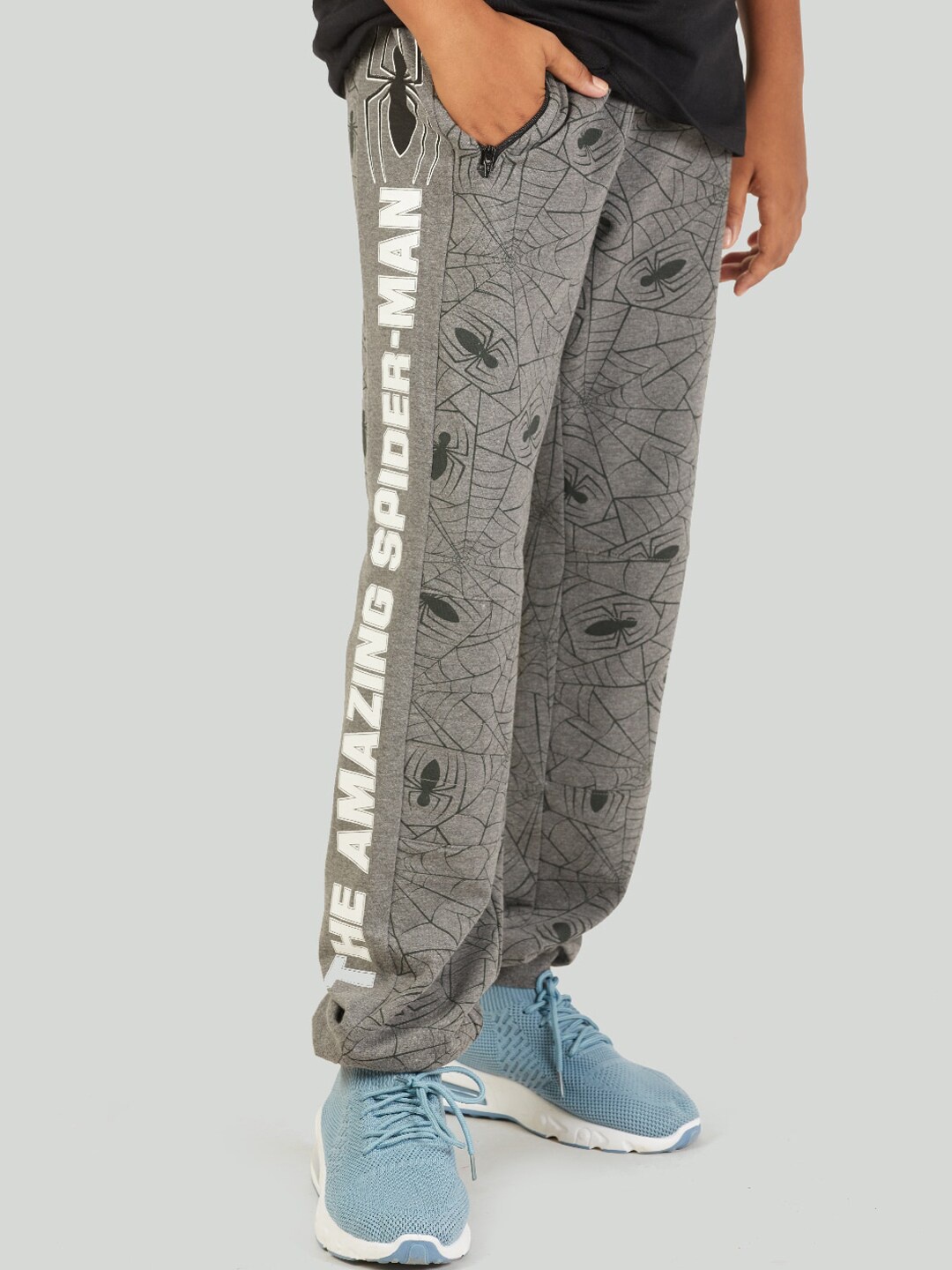 

Zalio Boys Grey Spider-Man Printed Pure Cotton Joggers