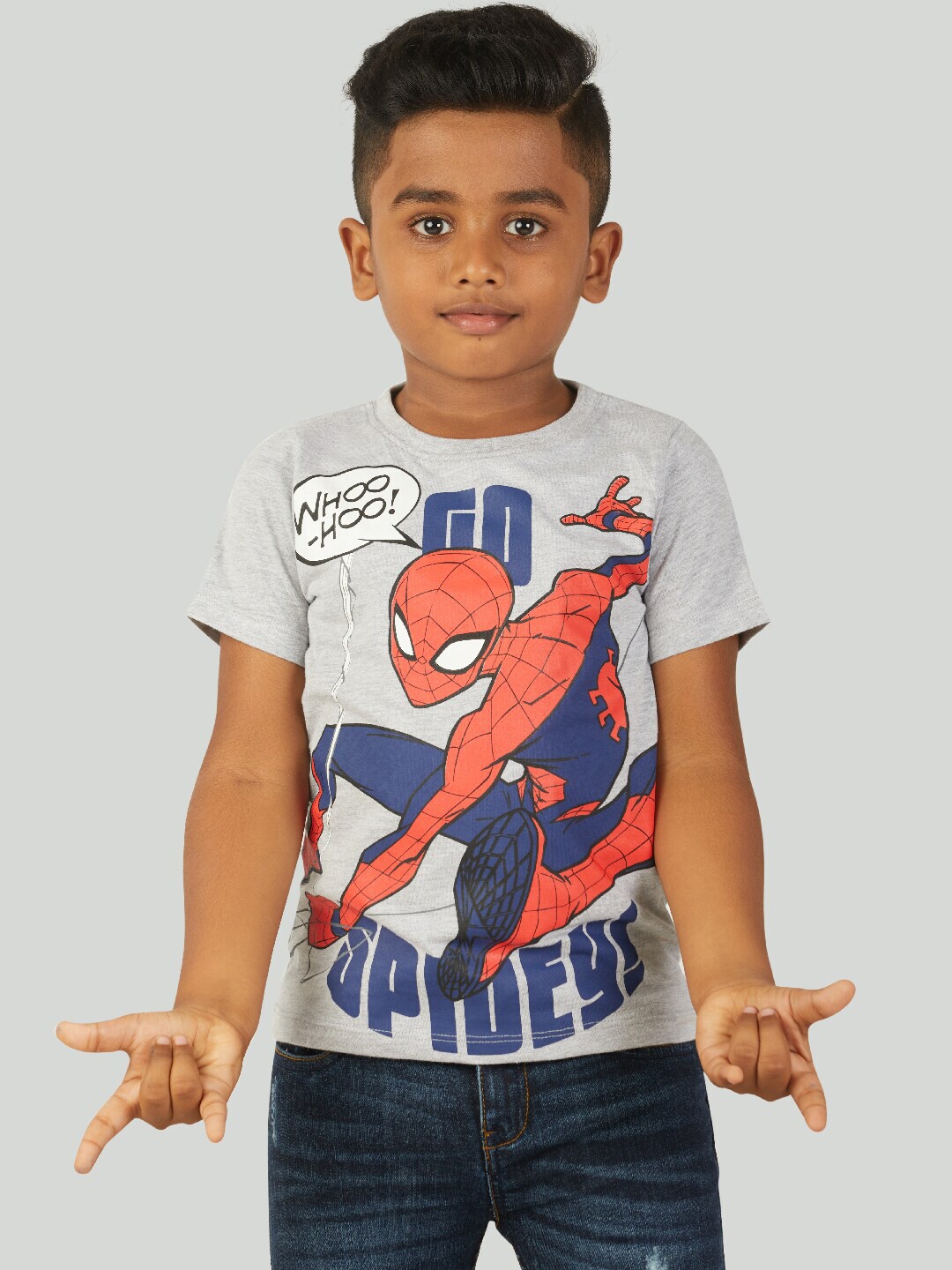 

Zalio Boys Grey Spider-Man Printed Applique T-shirt