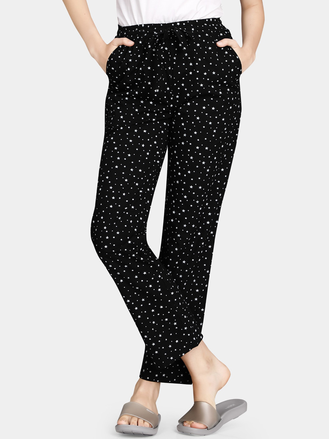 

VASTRADO Women Black Printed Pure Cotton Lounge Pants