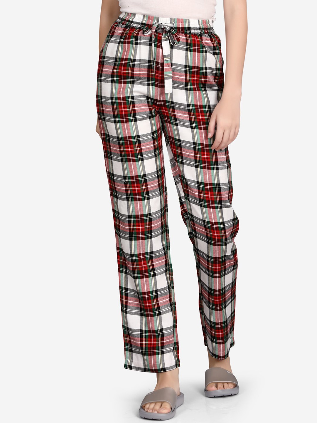 

VASTRADO Women White & Black Checked Cotton Lounge Pants