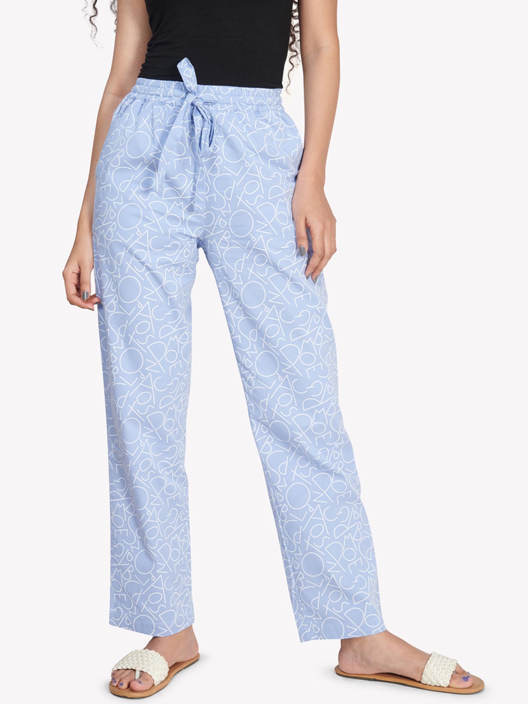 

VASTRADO Women Blue & White Printed Cotton Lounge Pants