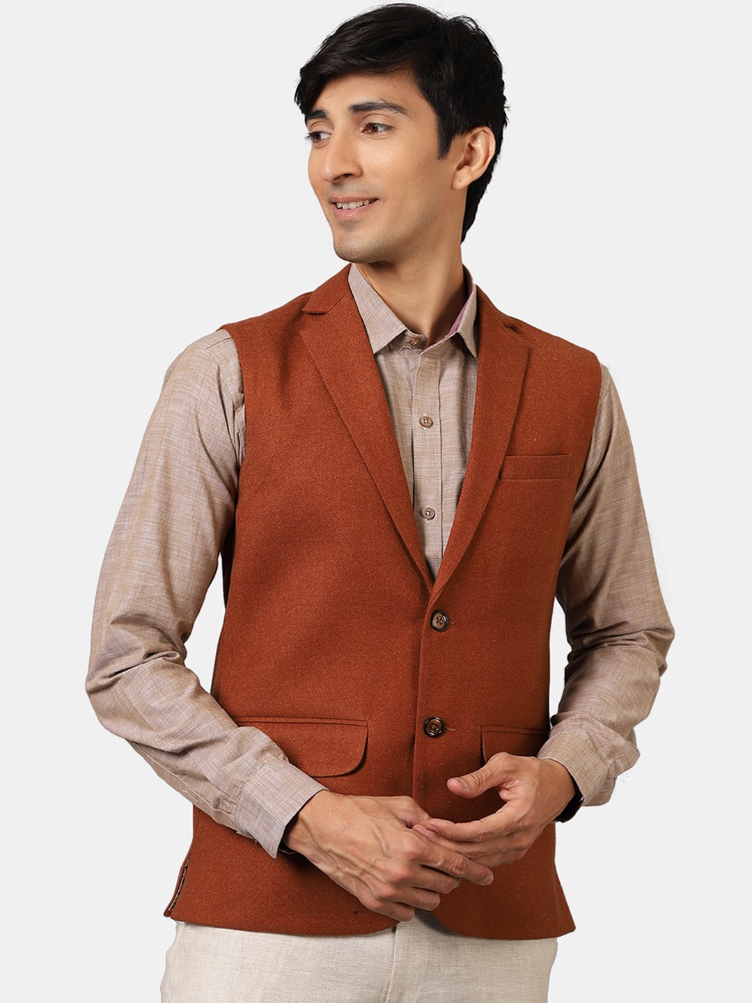 

Wintage Men Orange Solid Nehru Jacket