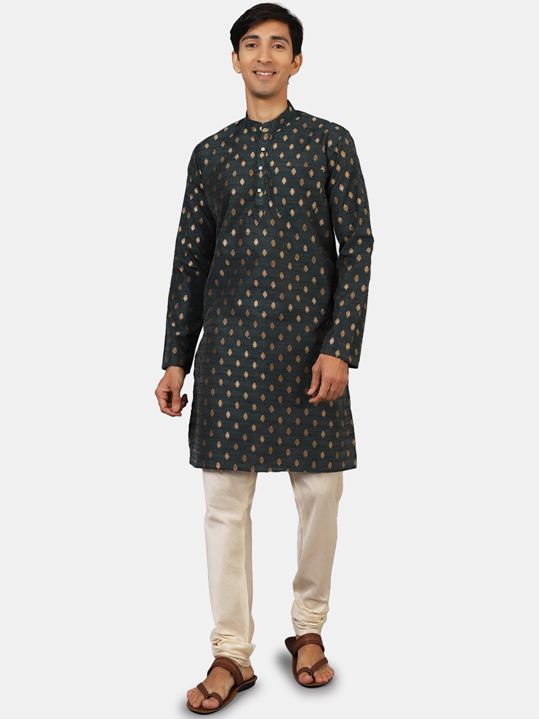 

Wintage Men Green & Cream Kurta with Churidar