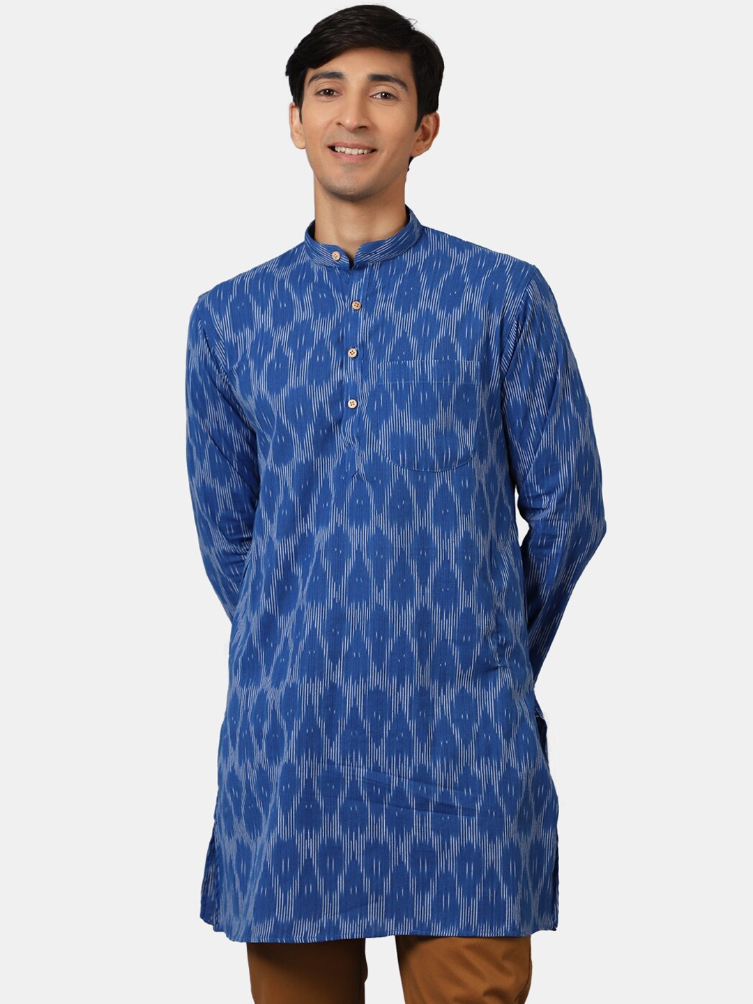 

Wintage Woven Design Pure Cotton Short Kurta, Blue