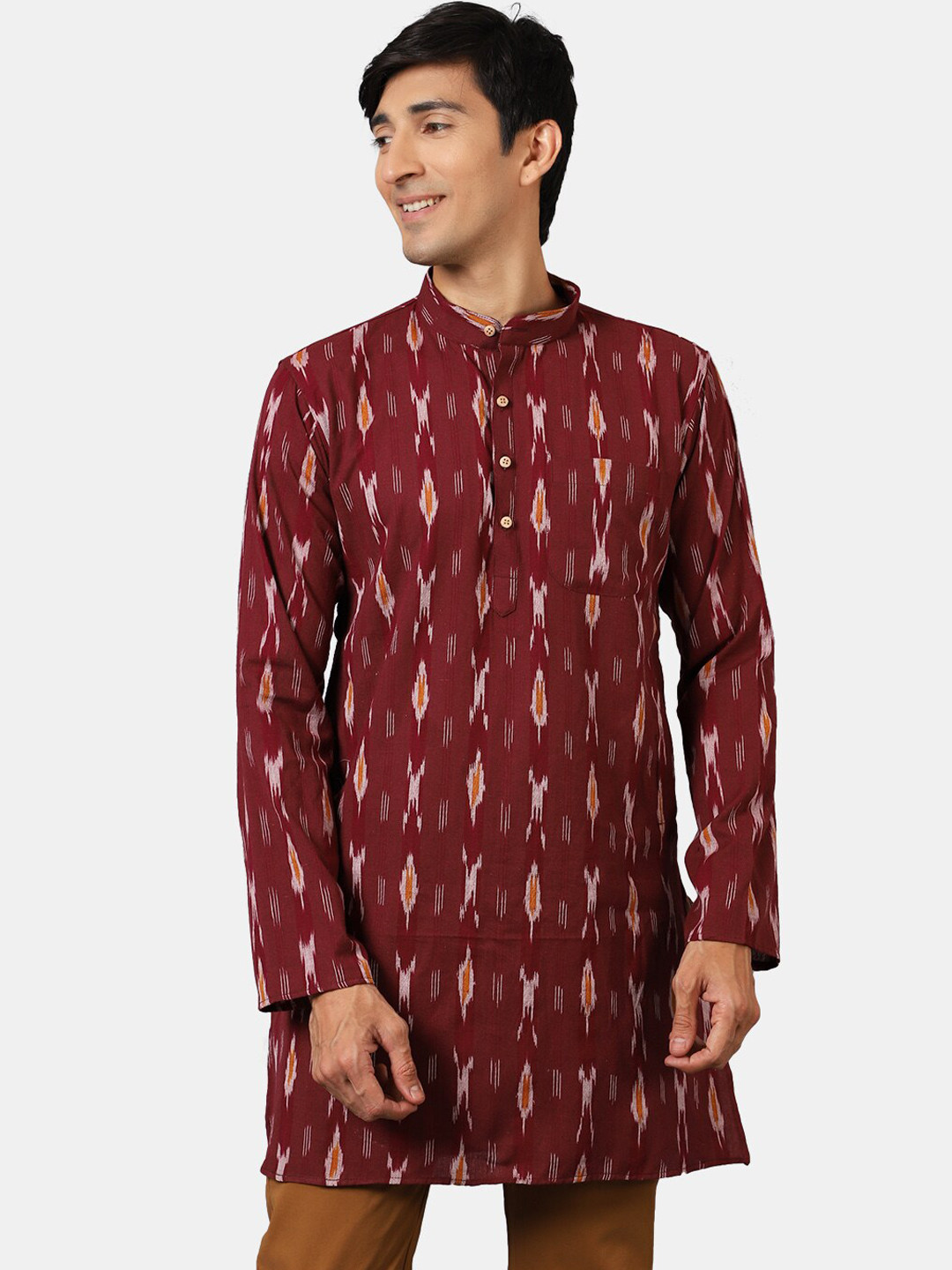 

Wintage Men Maroon Geometric Ikat Cotton Kurta