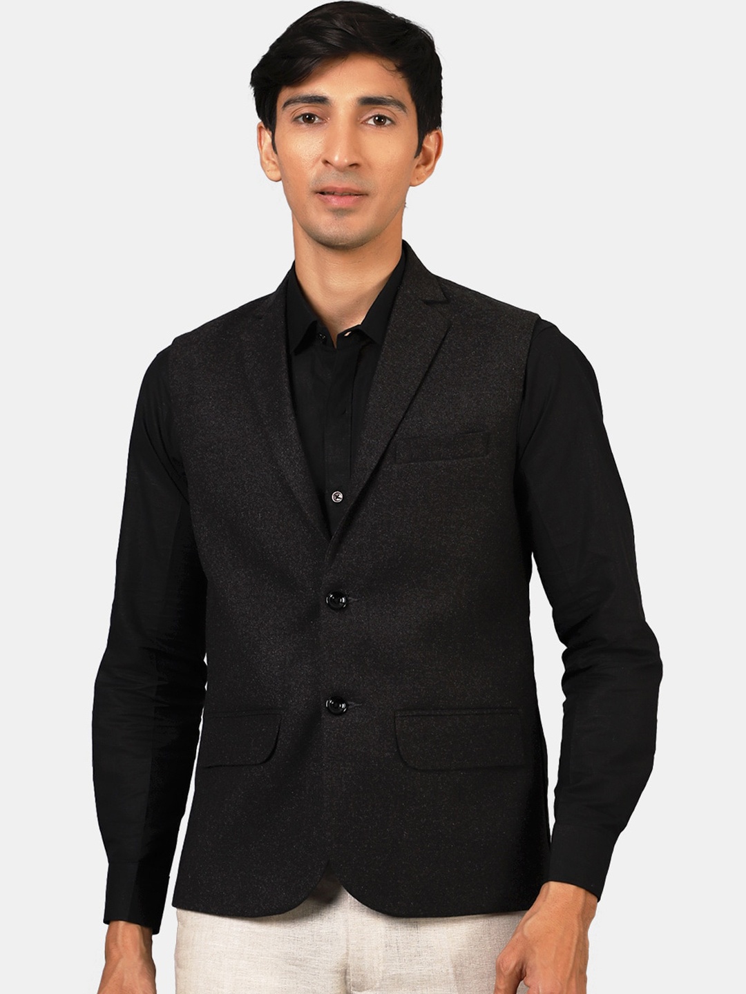 

Wintage Men Black Solid Nehru Jacket