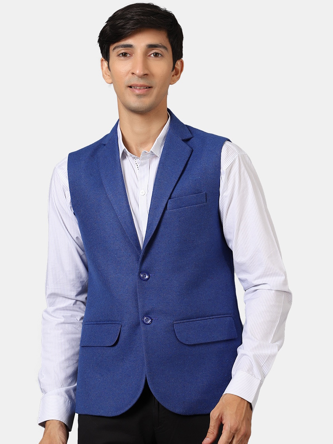 

Wintage Men Blue Solid Waistcoat