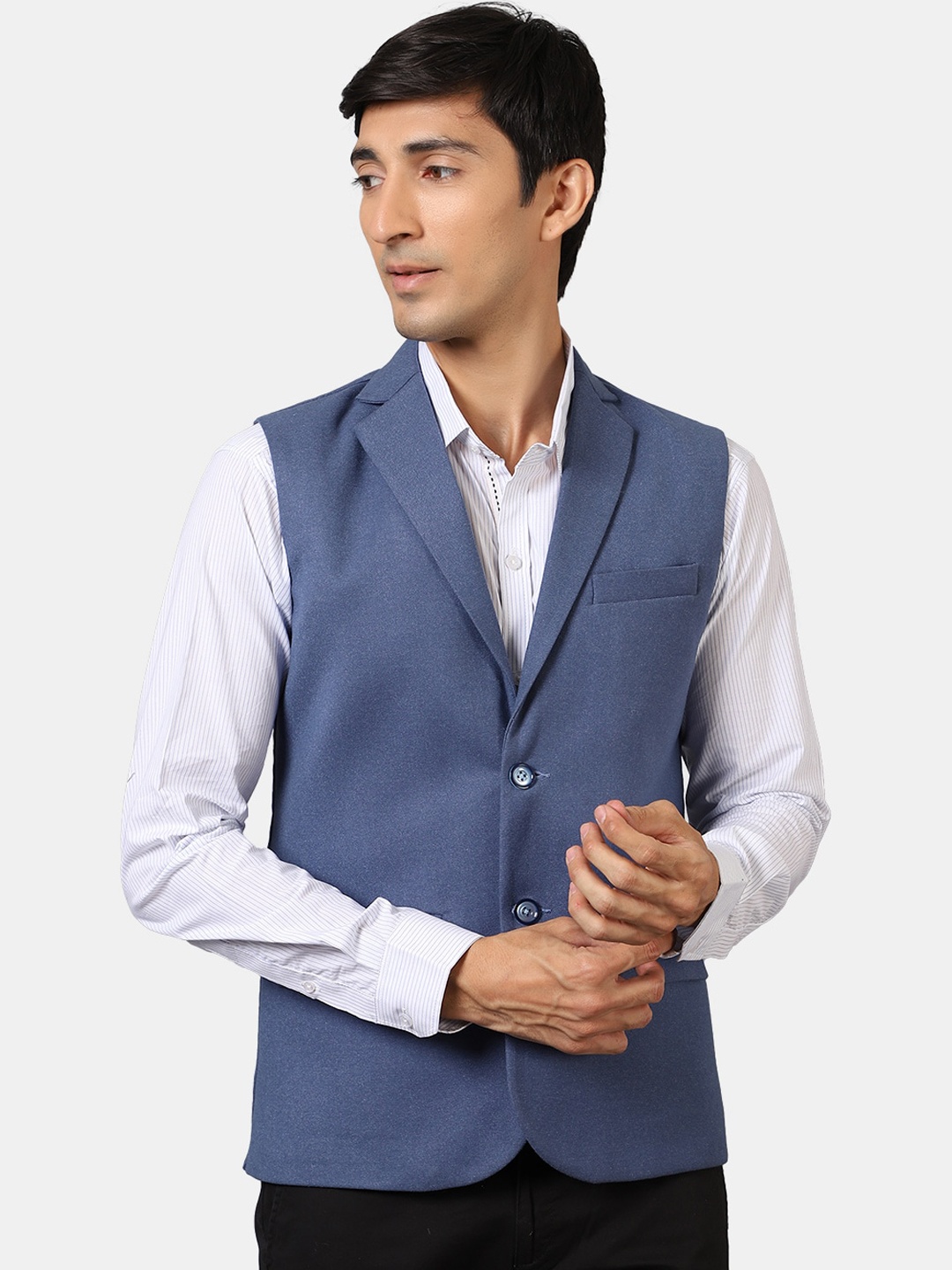 

Wintage Men Blue Solid Waistcoat