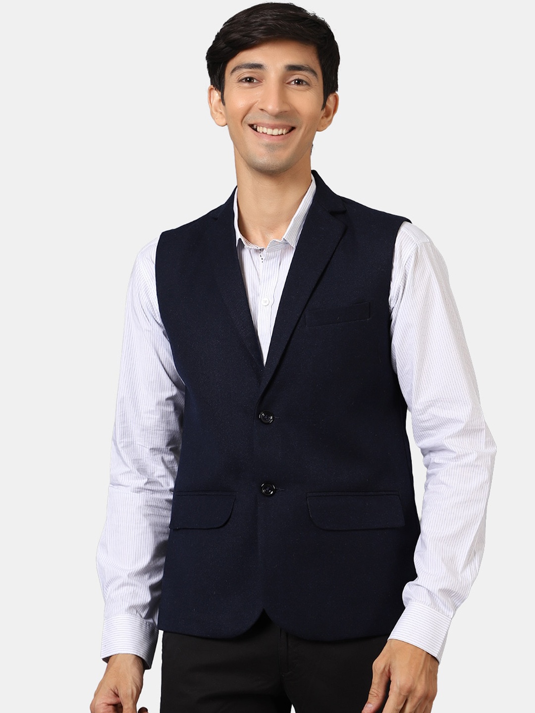 

Wintage Men Navy Blue Solid Waistcoat