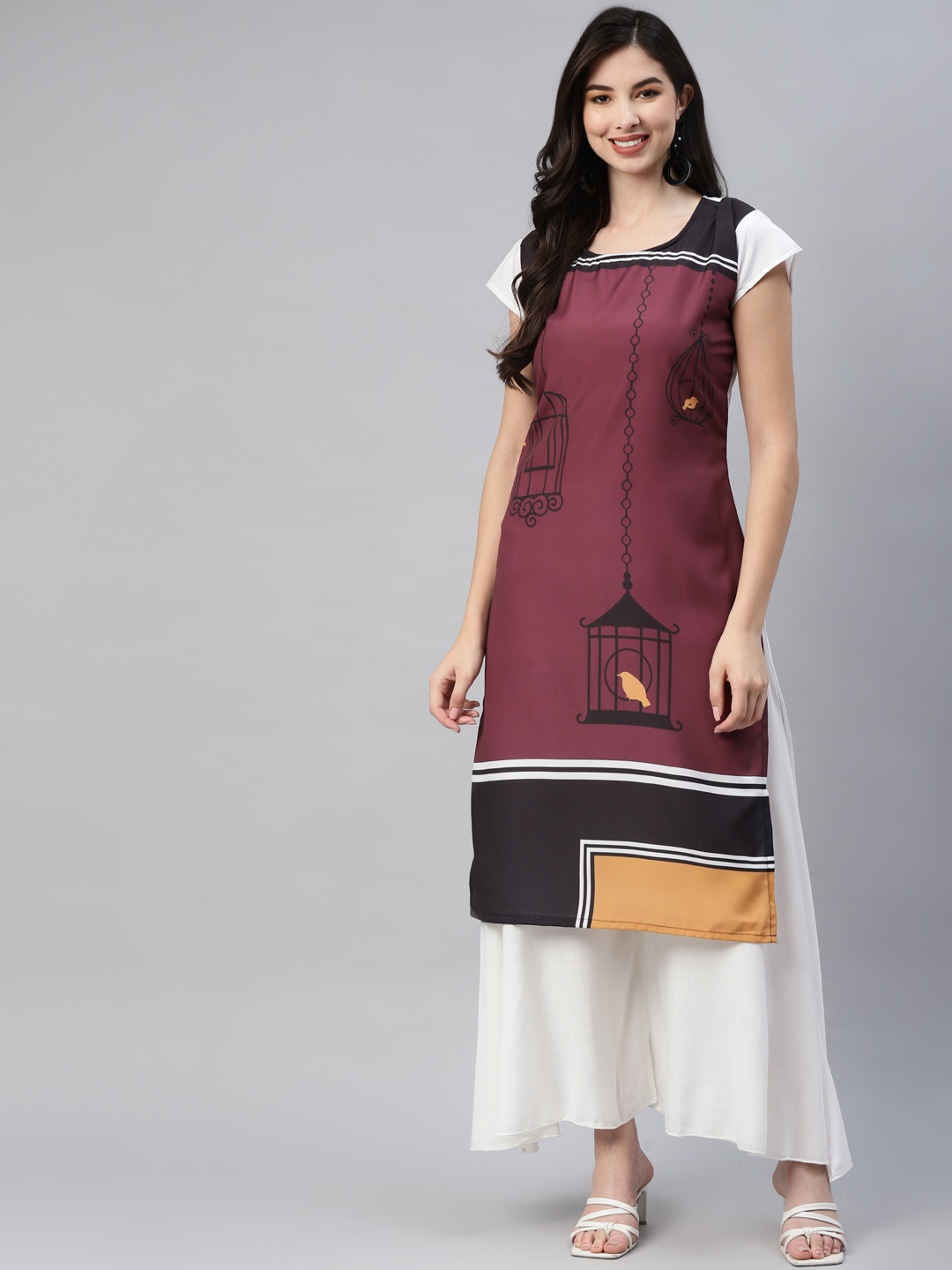 

Aarika Women Burgundy & Black Colourblocked Kurta