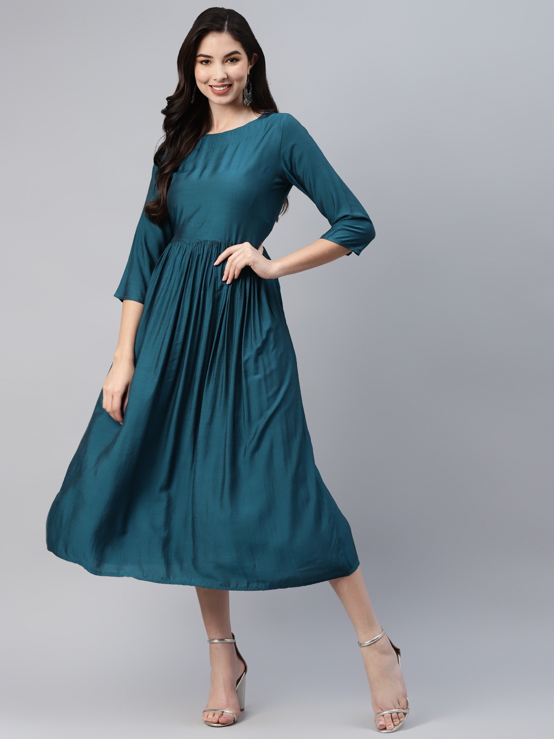 

Aarika Teal Blue A-Line Midi Dress