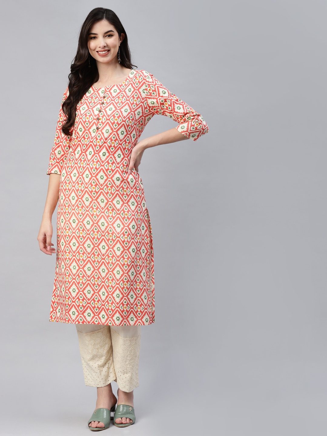 

Aarika Women Peach-Coloured Ethnic Motifs Printed Kurta