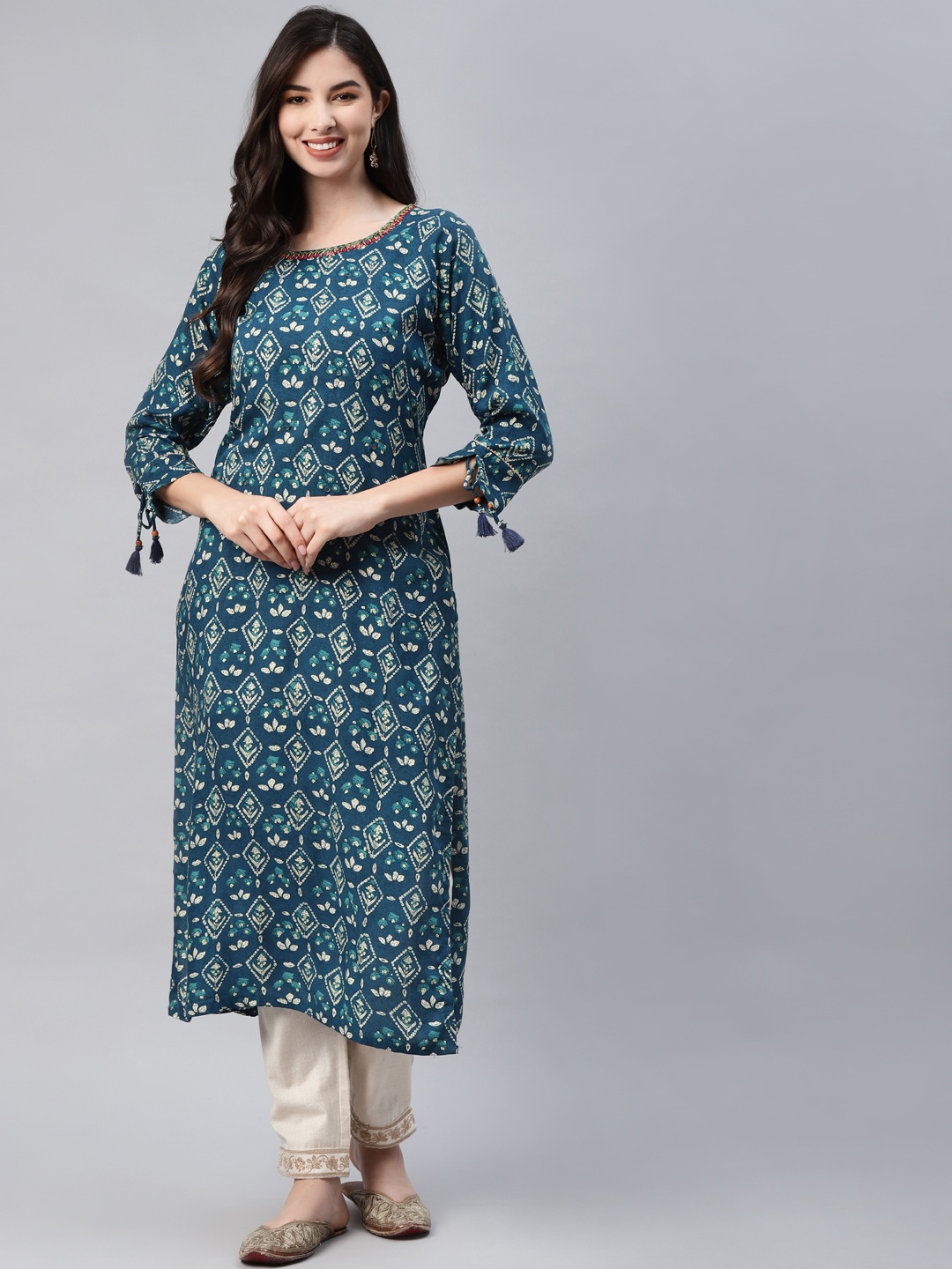 

Aarika Women Teal Blue Ethnic Motifs Printed Kurta
