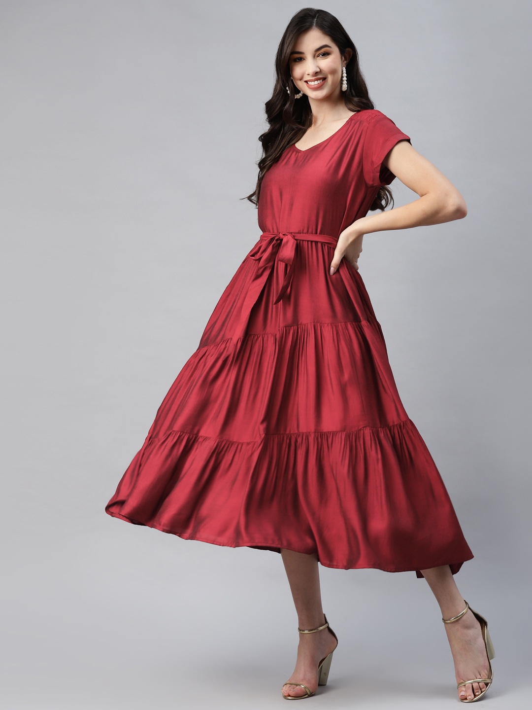 

Aarika Maroon A-Line Midi Dress