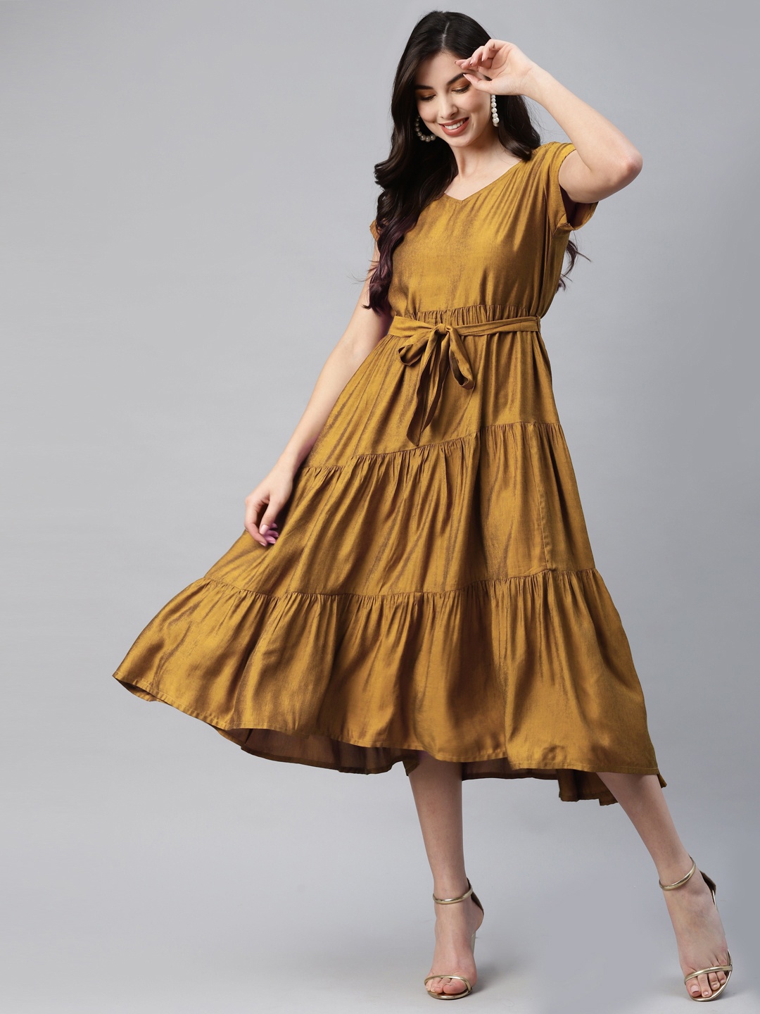 

Aarika Mustard Yellow A-Line Midi Dress