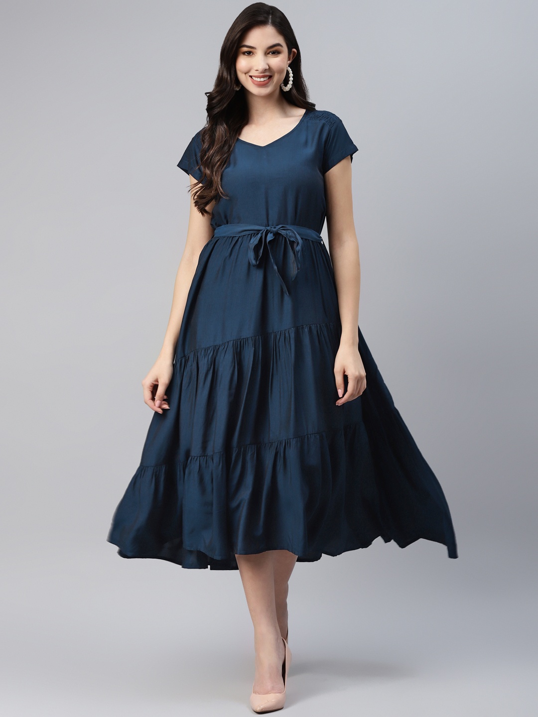 

Aarika Navy Blue A-Line Midi Dress