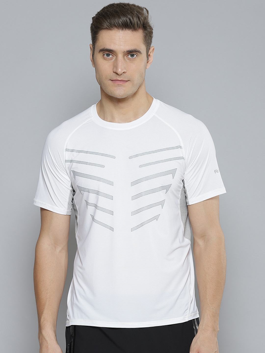 

Fitkin Men White & Grey Anti Odour Gym T-shirt