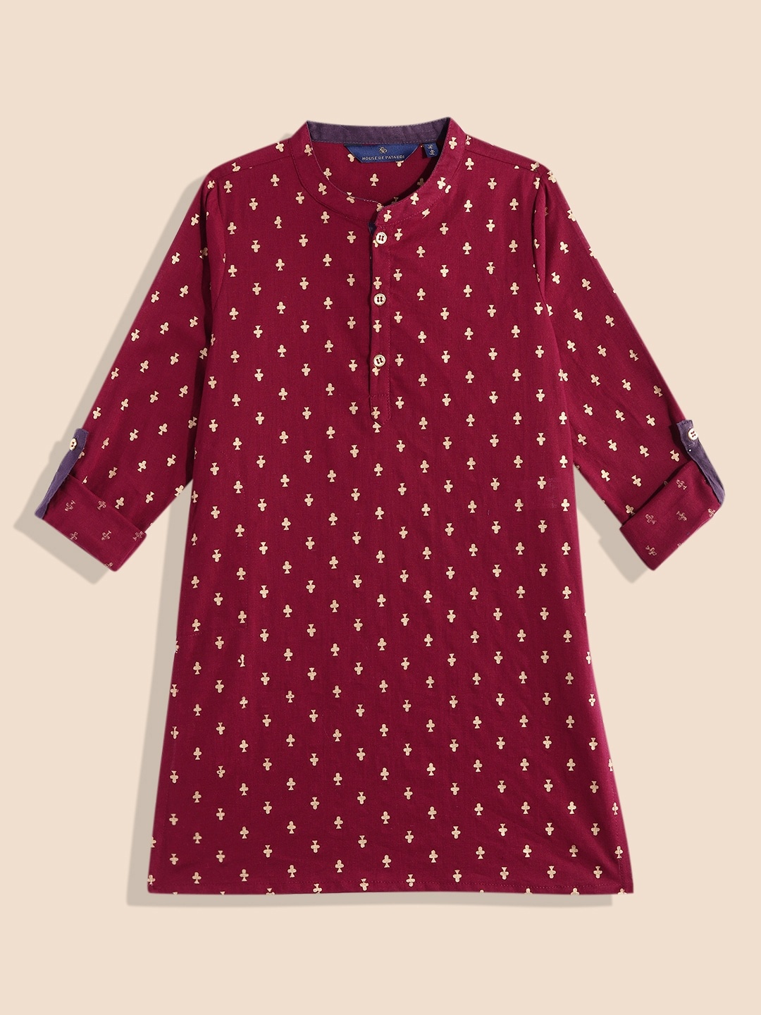 

House of Pataudi Boys Printed Pure Cotton Kurta, Maroon