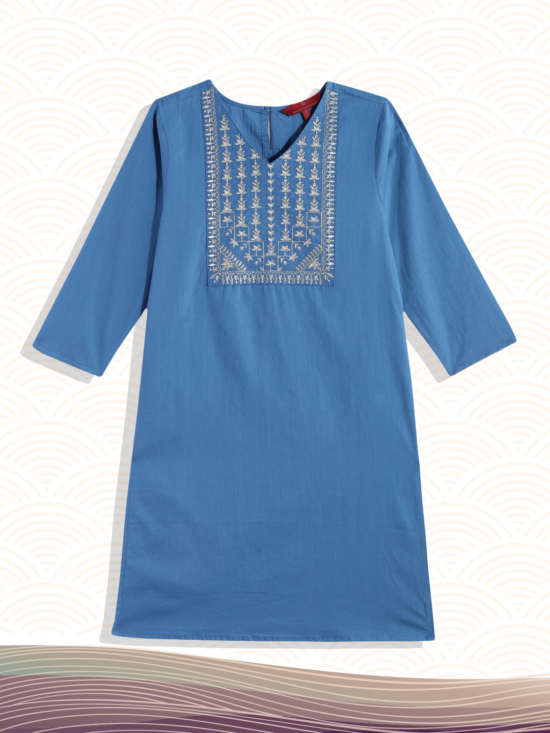 

House of Pataudi Girls Blue Woven Design Pure Cotton Kurta
