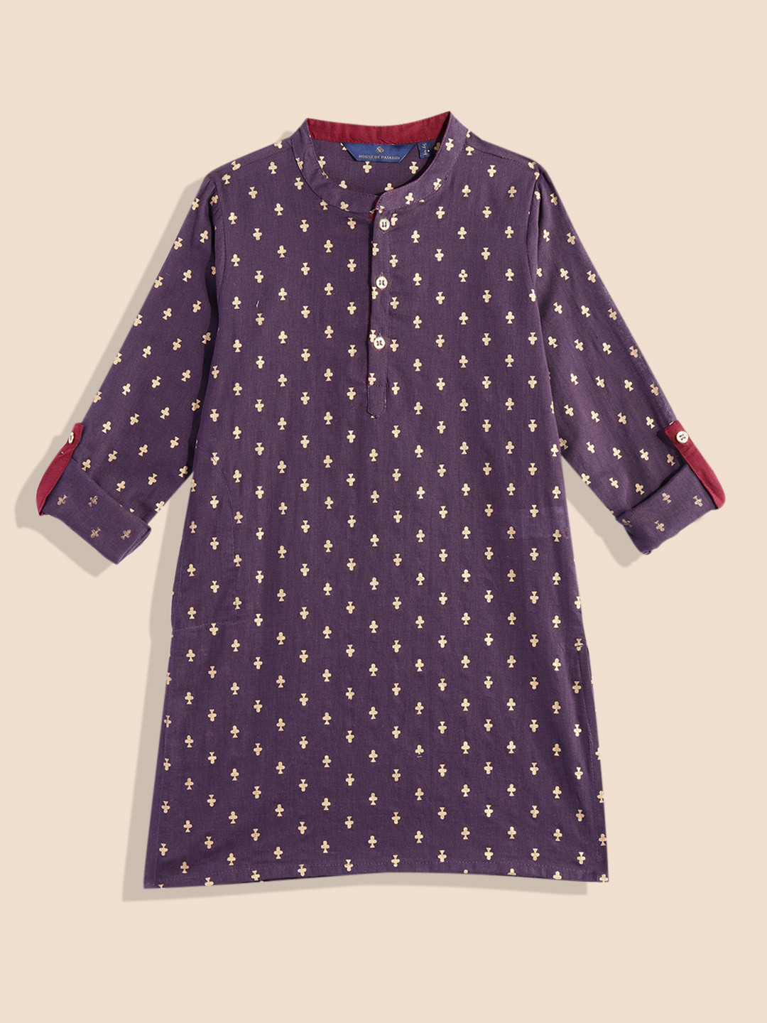 

House of Pataudi Boys Printed Pure Cotton Kurta, Purple