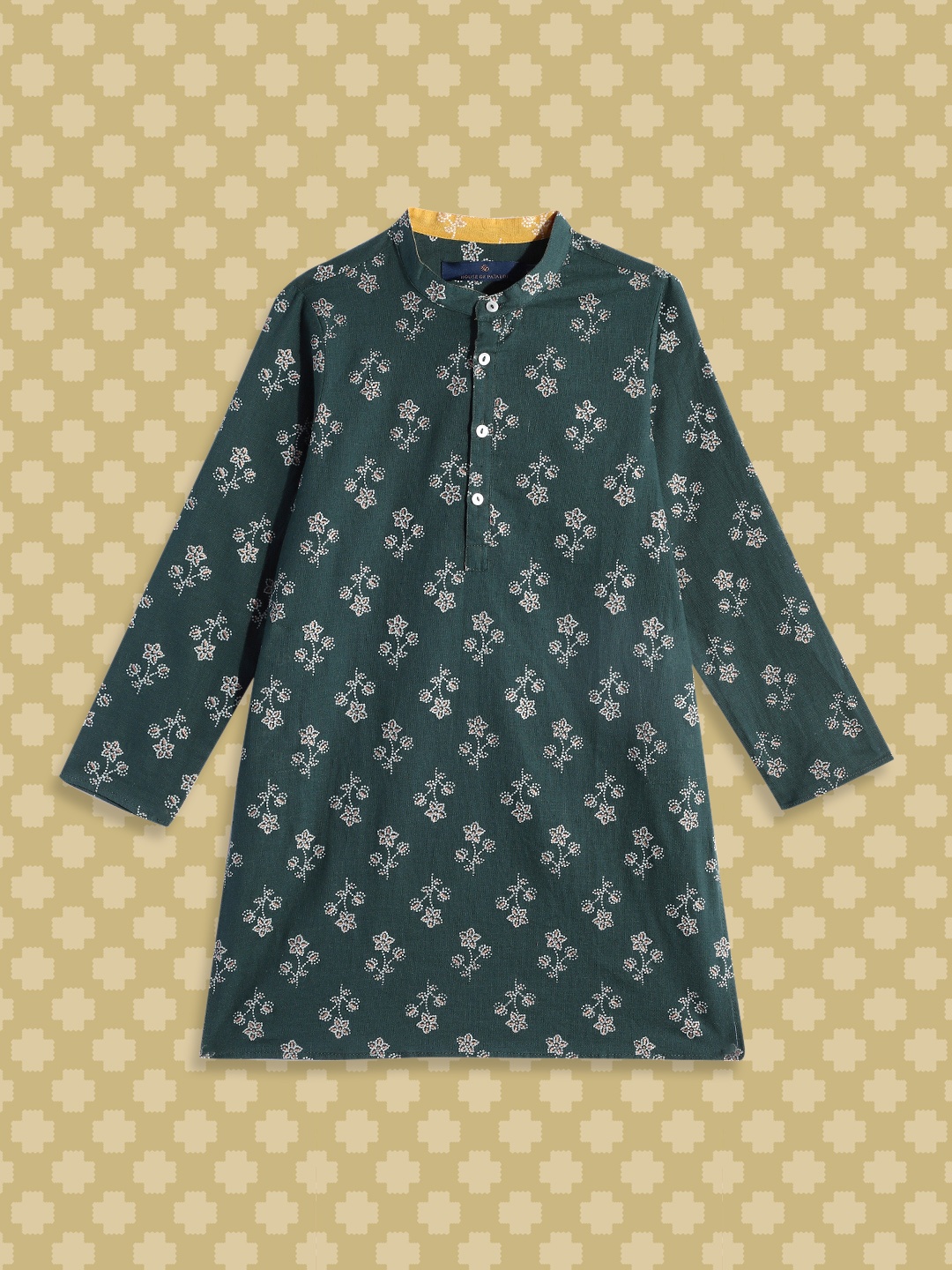 

House of Pataudi Boys Green Printed Pure Cotton Kurta