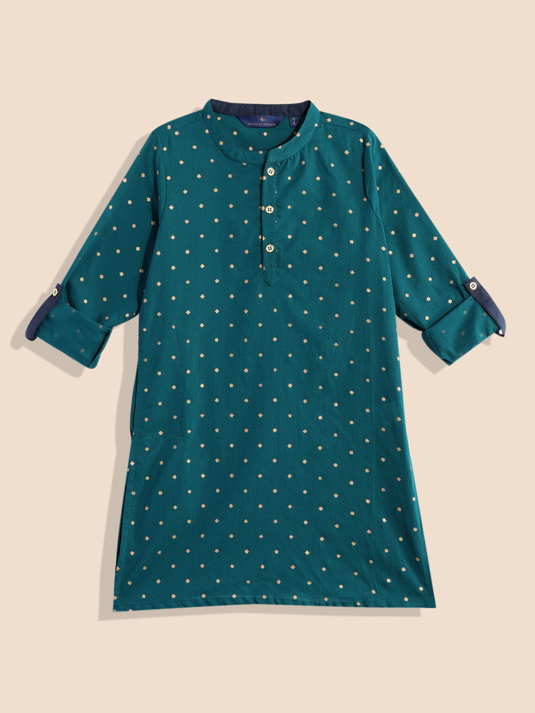

House of Pataudi Boys Green Printed Pure Cotton Kurta