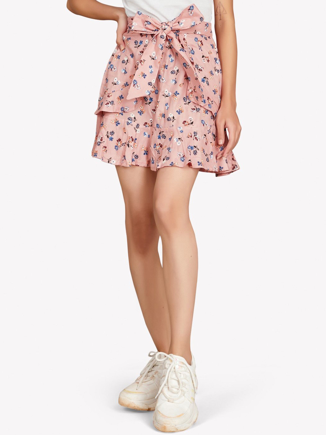 

VASTRADO Women Peach Floral Printed Pure Cotton A-Line Mini Skirt