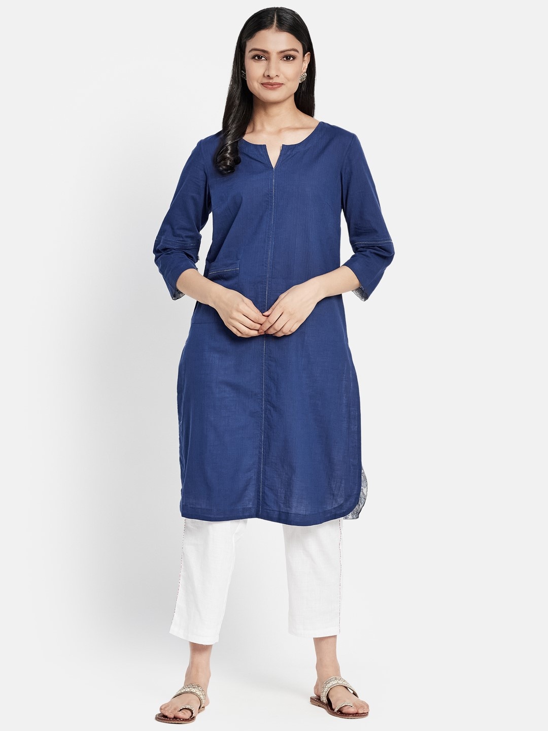 

Fabindia Women Navy Blue Kurta
