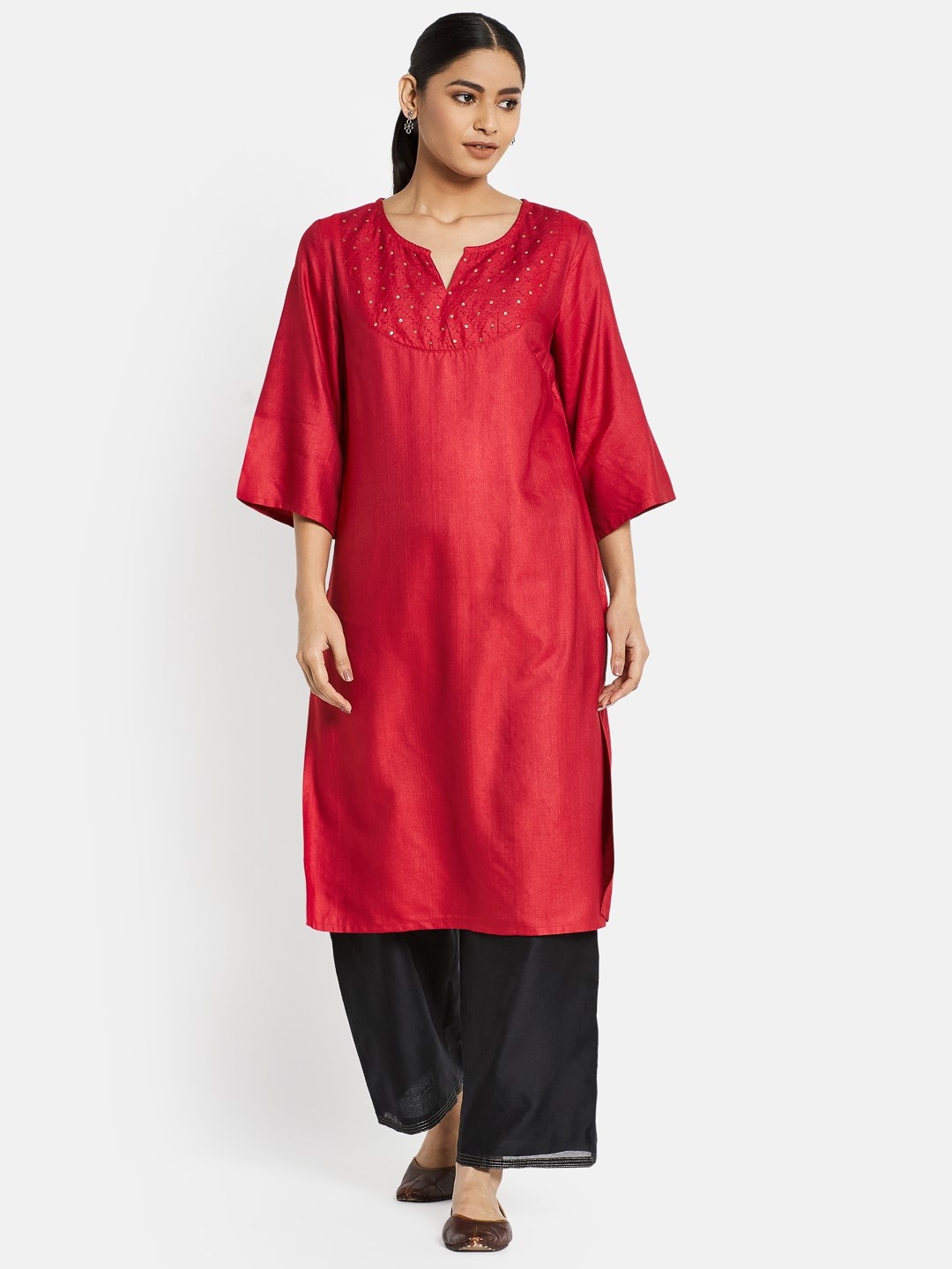 

Fabindia Women Red Embroidered Kurta
