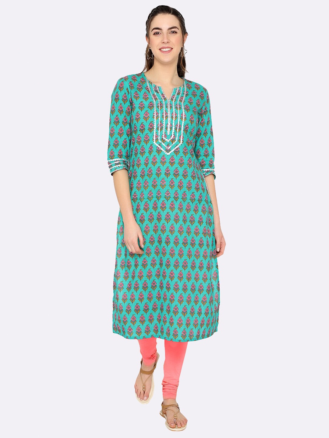 

shashvi Green & Green Floral Printed Pure Cotton Kurti