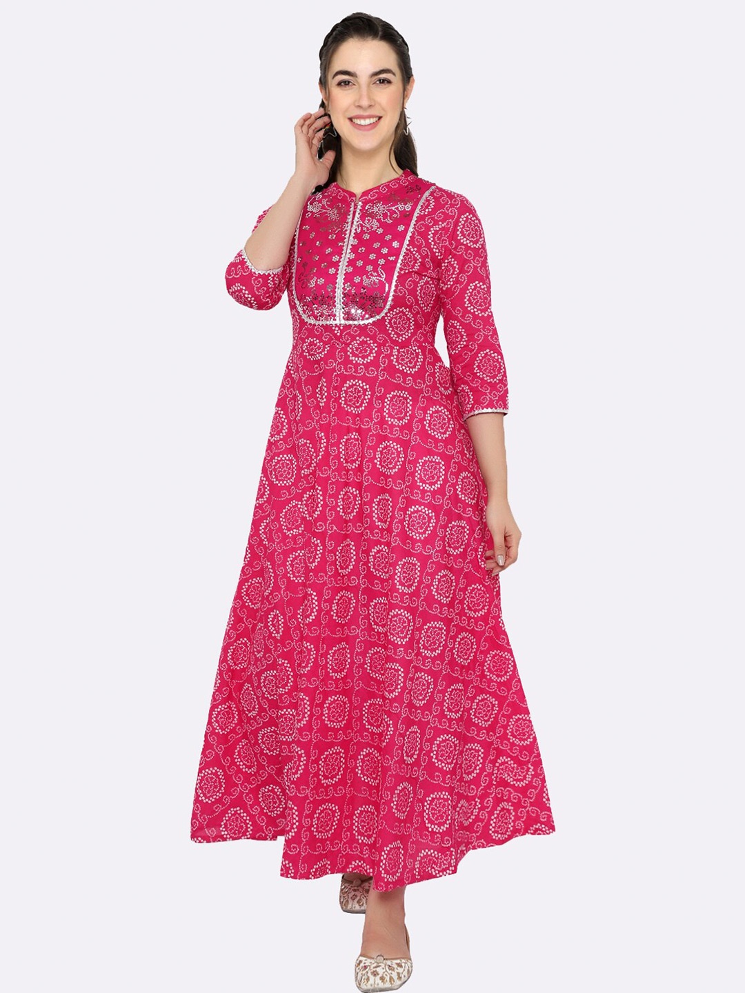 

shashvi Pink & Pink Bandhani Printed Pure Cotton Kurti