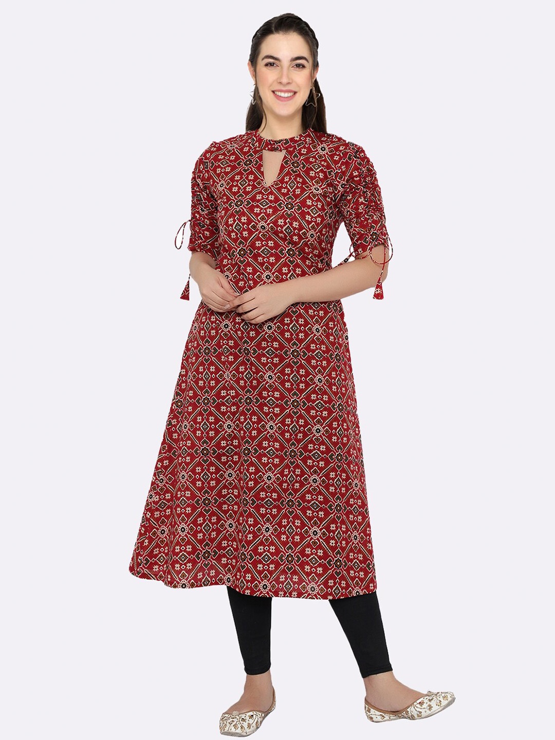 

shashvi Red & Red Bandhani Printed Pure Cotton Kurti