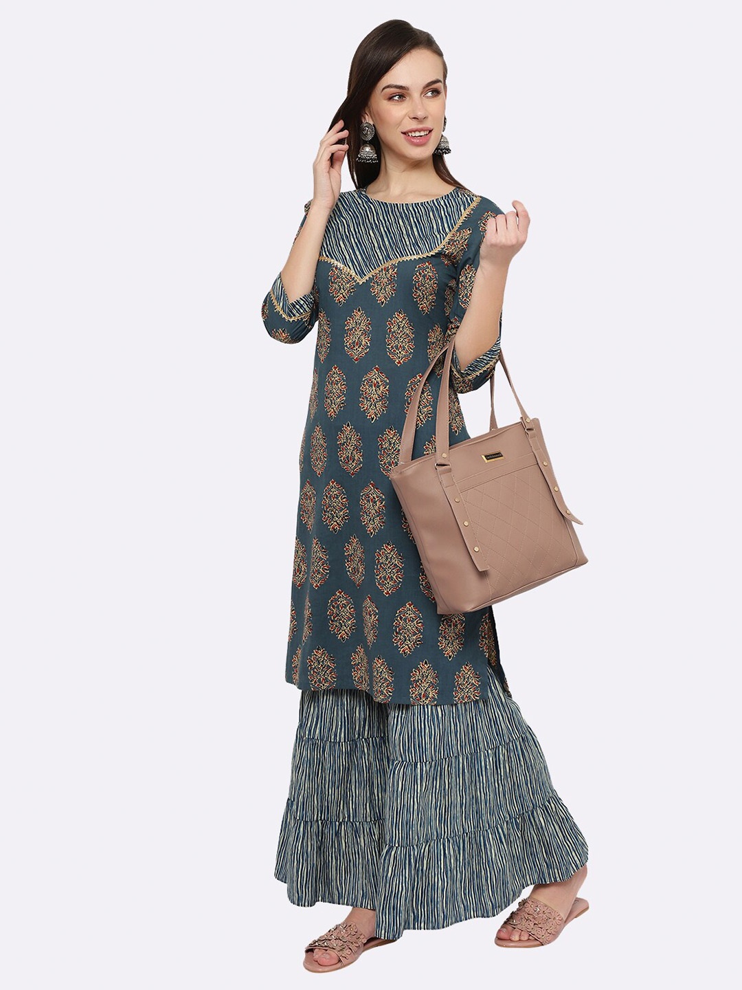

shashvi Grey & Grey Floral Printed Pure Cotton Kurti