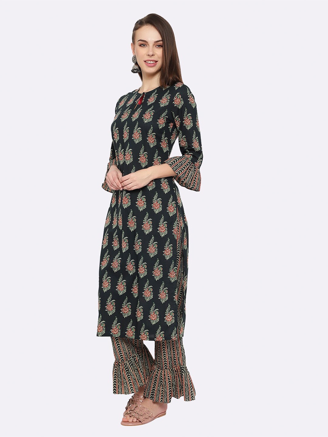 

shashvi Blue & Blue Floral Printed Pure Cotton Kurti