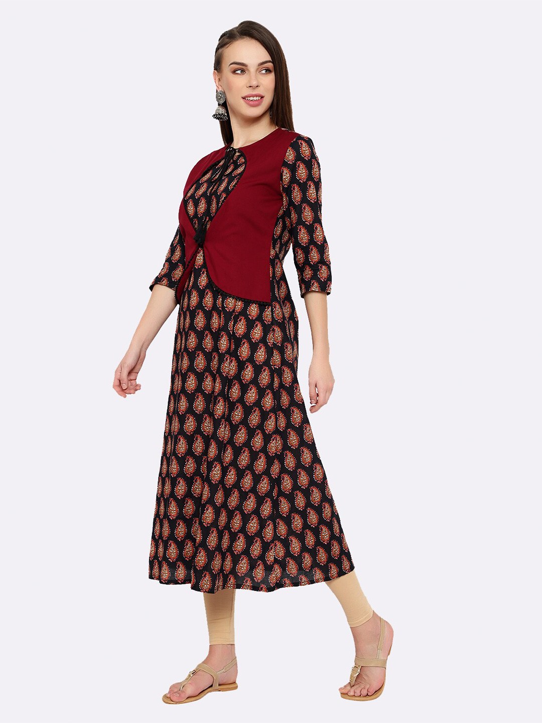 

shashvi Brown & Brown Floral Printed Pure Cotton Kurti