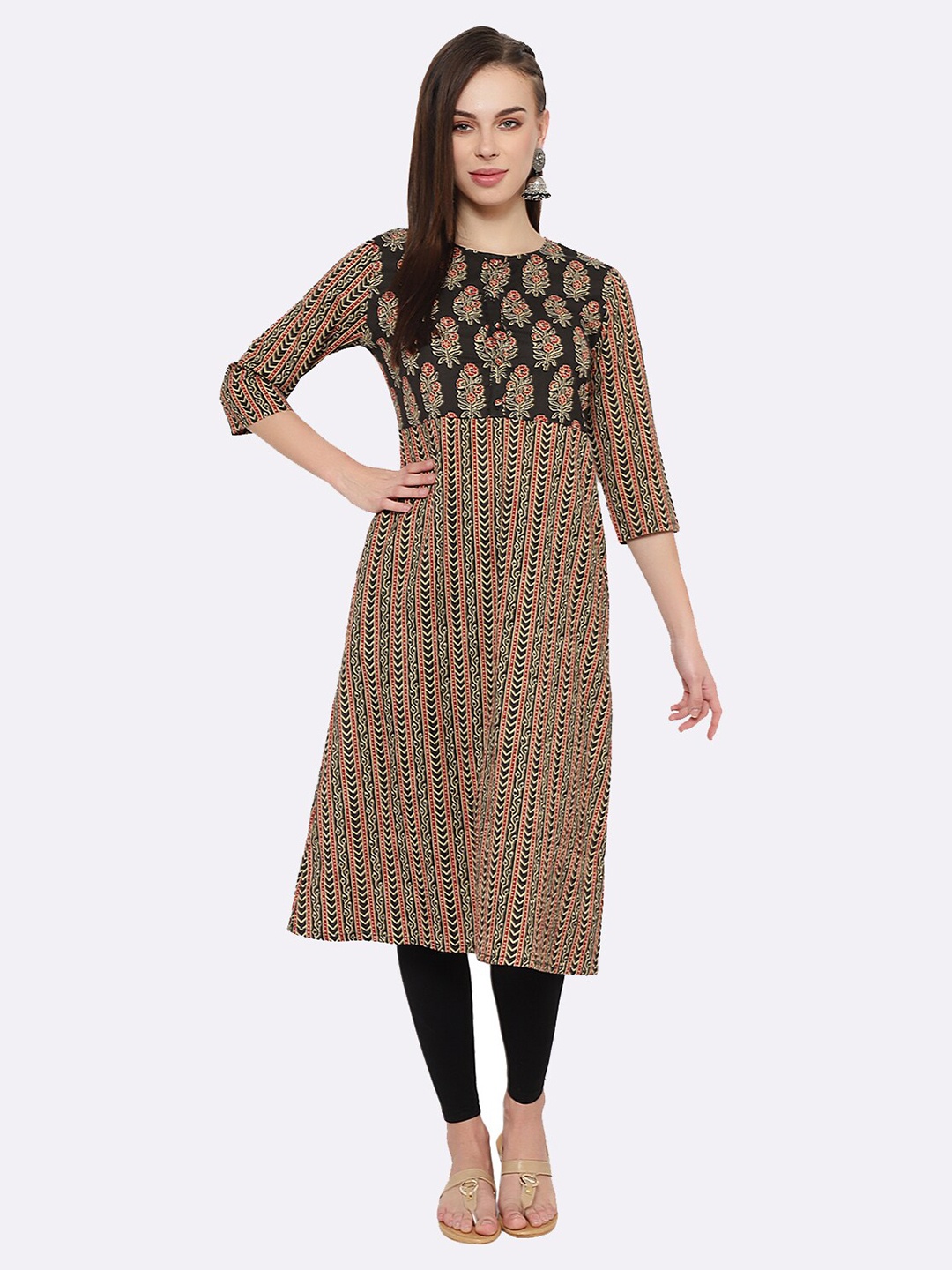 

shashvi Brown & Brown Floral Printed Pure Cotton Kurti