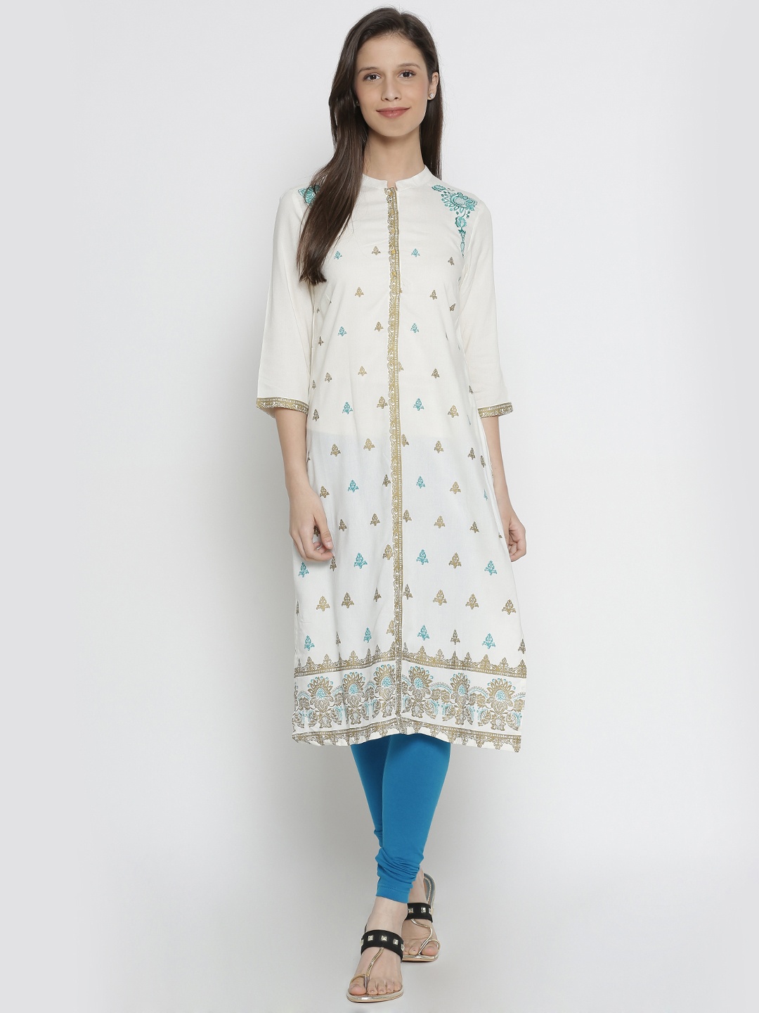 

AURELIA Women Off-White Printed Straight Kurta